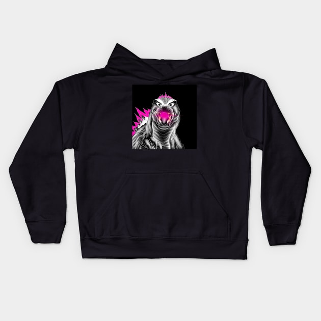 godzilla in led lightning plasma radioactive kaiju Kids Hoodie by jorge_lebeau